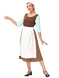 Womens Halloween Maid Rags Costume Apron Cinder Princess Outfits Dress Brown L