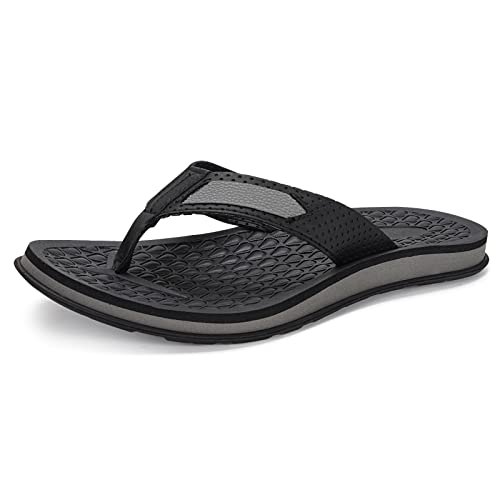 MALIDA Mens Flip Flops Non-Slip Bathroom Shower Shoes Cushion foam Indoor and Outdoor Thong Sandals,Black US 9