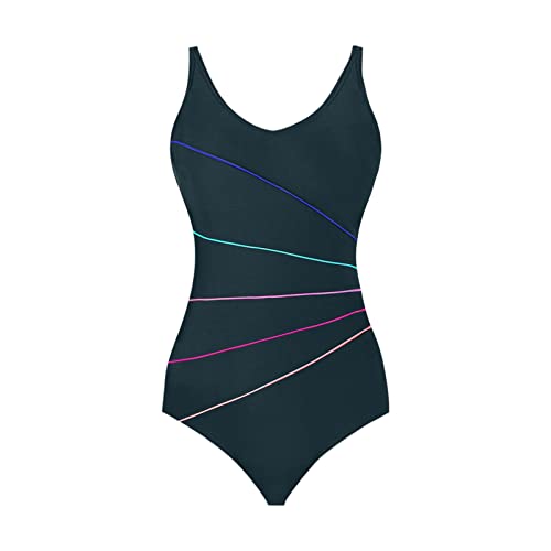 Traje de baño para Mujer Talla Grande Control de Barriga Traje de baño de una Pieza Moldeador de Figura Cuello en U Trajes de baño Push Up a Rayas Traje de baño Moda de Playa para Mujer Trajes Traje