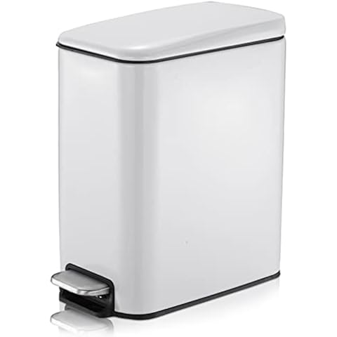 GONICVIN Cubo de basura con pedal de acero inoxidable (10 L, blanco) Cover