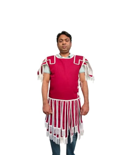 Chaleco de armado acolchado hecho a mano de Subarmalis romano para disfraz de gladiador y legionario de Pteruges a rayas para cosplay de recreación LARP (rojo, XXL)