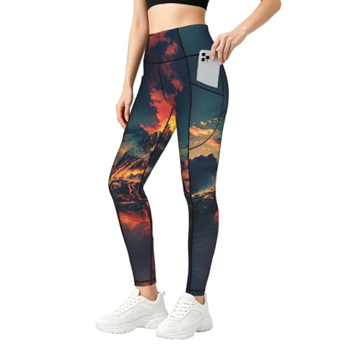 Pantalones de yoga de volcán mallas deportivas con bolsillos de cintura alta para mujer