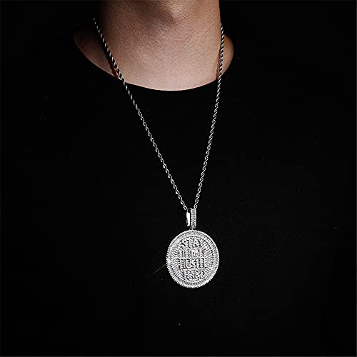 ICEDIAMOND 14K Iced Out Super Bling Round Coin Pendant Chain Necklace, Gold Plated Full Shiny CZ Diamond Encourage Charm Hip Hop Jewelry for Men Women - Image 6