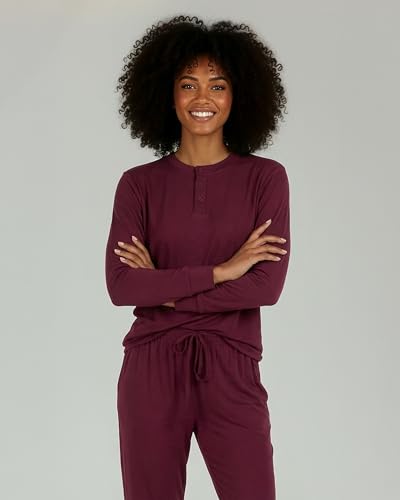 Image of Real Essentials 2 Pack: Women's Soft Long Sleeve Sleep Set - Comfortable Lounge Pull Over Hoodie and Henley Jogger