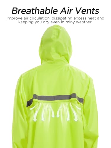 Image of Mens Long Safety Rain Coats with Air Vents Reflective Stripes Waterproof Packable Rain Jacket with Hood Lightweight