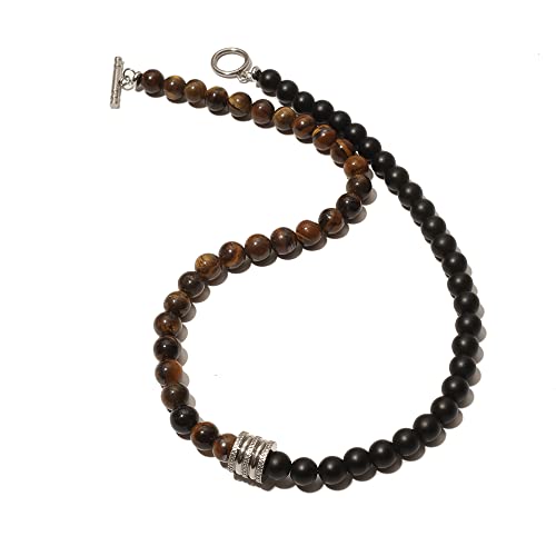 Collier court acier inoxydable et perles pierre naturelle 8mm, style bohème chic 55cm