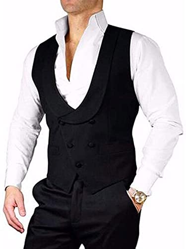 Wemaliyzd Men's Classic Fit Collar Vest Double Breasted Tuxedo Suit Waistcoat