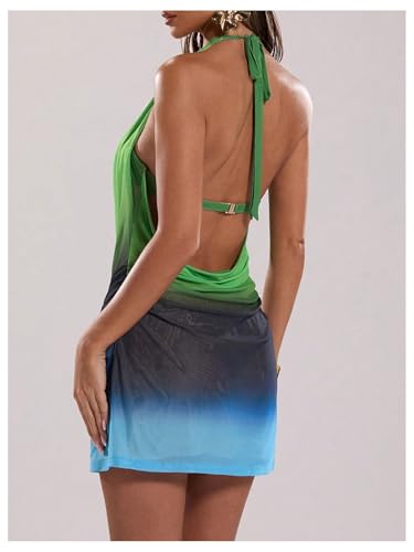 SOLY HUX Women's Y2k Halter Mini Dress Ombre Deep Cowl Neck Backless Bodycon Beach Dresses Vacation Outfit3