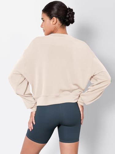 Image of ODODOS Modal Soft Long Sleeve Cropped Sweatshirts for Women Oversized Crew Neck Pullover Crop Top