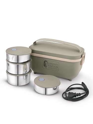 Image of CLASSIC ESSENTIALS Sanjeev Kapoor Electric Lunch Box Set of 4 (2x300ml, 2x400ml) | Plug & Heat Food Warmer | Heats in 35-40 Min | Retains Nutrients & Freshness | Portable, Durable & Shock-Proof
