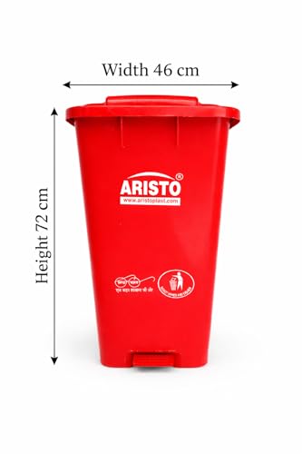 Image of ARISTO Plastic Wheel Pedal Garbage Waste Dustbin 65 LTR RED&RED Pack of 2