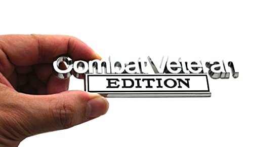 Image of Combat Veteran Edition Emblem Car Badge, Warrior Soldier 3D Metal Material Sticker, Combat Veteran Letters Raised Metal Fender Decal (Chrome /Black)