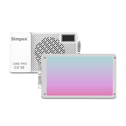 Image of Simpex CX 50R 50W RGB LED Video Light, 360 HUE, 2700K-7500K Bi-Color, 1-100% Dimmable, 13 FX Modes, 3200mAh Battery, OLED Display, Tripod & Diffuser