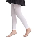 Frola Girls' Opaque Footless Tights Ultra Soft Solid Colored Dance Tights(6-8,White)