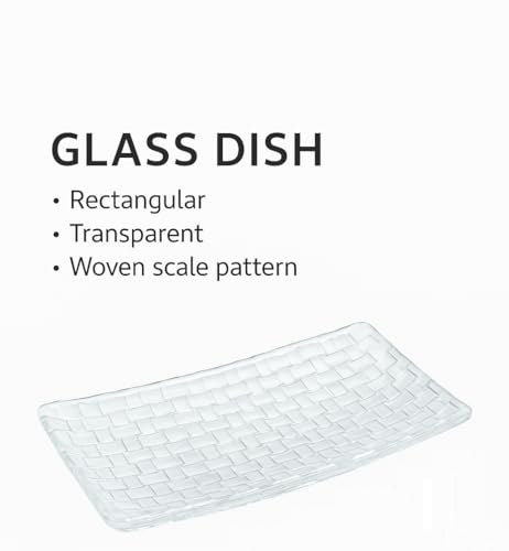 Image of Glassbunny Crystal Glass Rectangular Serving Tray 11 inch Elegant Grid Relief Long Clear White Serving Plate for Appetizer, Food, Sushi, Snack, Fruit, Cake & Dessert