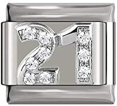 No Brand Name Silver Rhinestone Number 21 Fits All 9mm Italian Style Charm Bracelet UK Stock