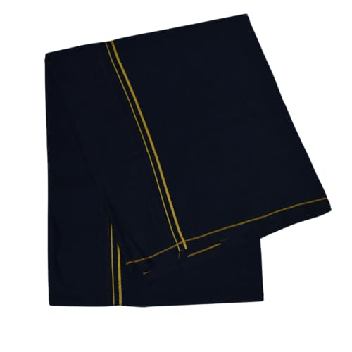 Image of Pure Cotton Dhoti for Men (1.28 x 1.87 m) | Solid Panchalu with Varied Small Color Border | Kerala Cotton Veshti, Khadi Dhoti | Lightweight Pooja & Temple Wear