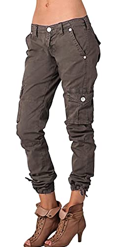 CHARTOU Women's Casual Mid Rise Slim Fit Tapered Leg Multi-Pocket Outdoor Cargo Pants