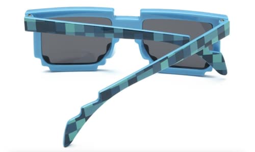 Image of DC DECORIO Thug Life Sunglasses Pixel Gangsta Life Funny Novelty Shades With Box Packing (Black) (CHECK-BLUE)