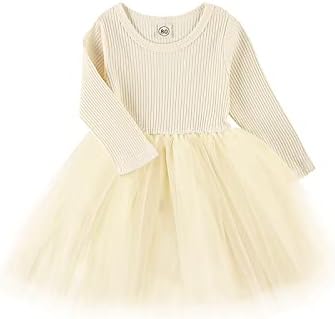 Toddler Baby Girls Winter Dress Tutu Dresses Long Sleeve Infant Children Clothes for 1-5Years (Beige, 4-5T)