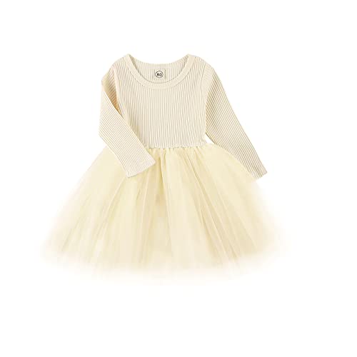 Toddler Baby Girls Winter Dress Tutu Dresses Long Sleeve Infant Children Clothes For 1-5Years (Beige, 4-5T) #TOP15