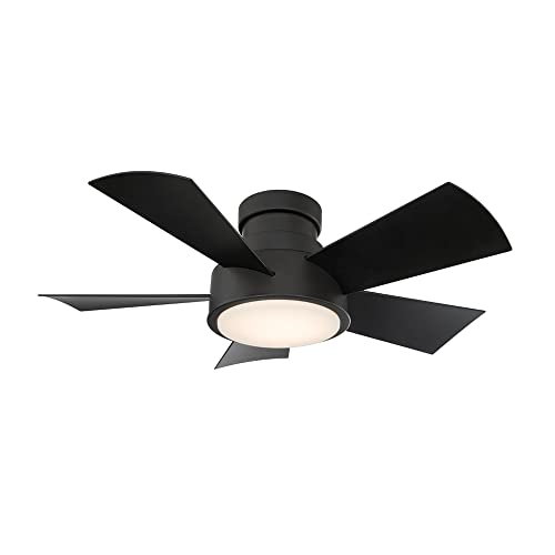 Image of Modern Forms Vox 38 in Smart Indoor and Outdoor Smart Flush Mount Ceiling Fan in Matte Black with Remote Control 3000K