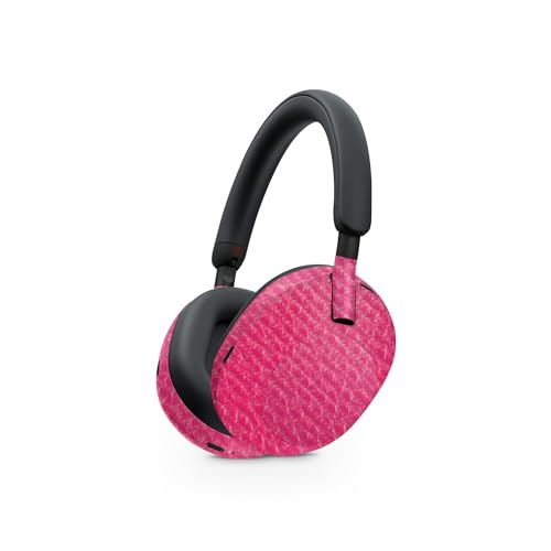 Image of MightySkins Carbon Fiber Skin Compatible with Sony WH-1000XM5 Headphones - Pink Pleather | Protective, Durable Textured Carbon Fiber Finish | Easy to Apply