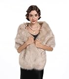 SAFERIN Women's Winter Faux Fake Fur Straight Wedding Halloween Party Custume Accessory Scarf Wrap Collar Shawl Shrug(Wrap-Beige)