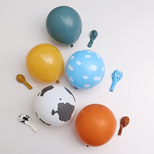 Mydecorbl Balloons Combination,91 Pcs Cow And Clouds Party Balloons Garland Arch Kit Slate Blue Natural Sand Cloud Retro Burnt Orange Mustard Yellow Balloon For Baby Shower Farm Theme Birthday Party #TOP2