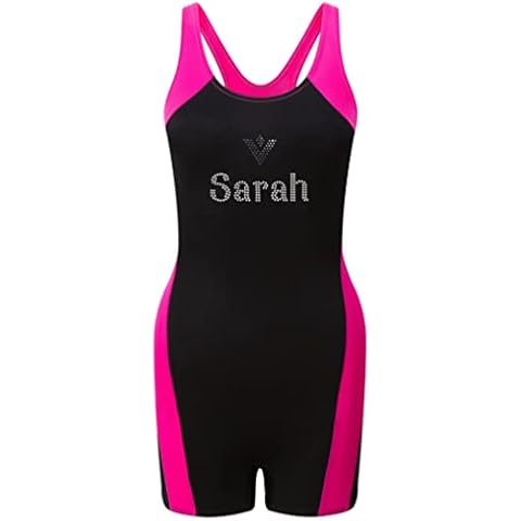 Varsany Personalised Pink 11-13 Years Girls Swimming Costume One Piece Kids Legsuit - Bathing Suit Swimwear Childrens Cover