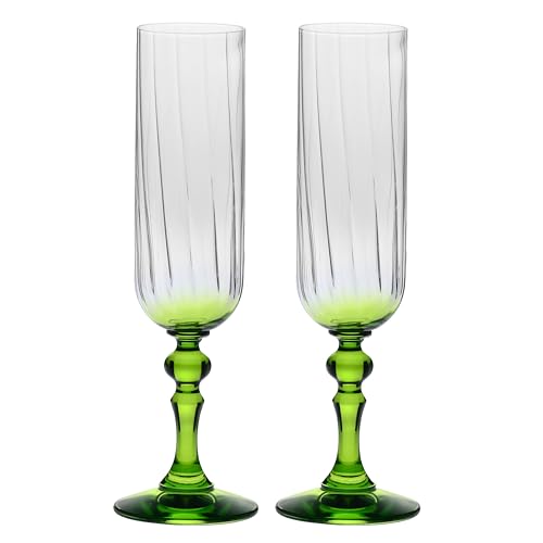 Krosno Copas de champán degradadas 200 ml con pie de color, juego 2 uds - para mocktails, mimosa, prosecco, cava y spritz – cristal sin plomo – apto para lavavajillas – colección Celebration Moments