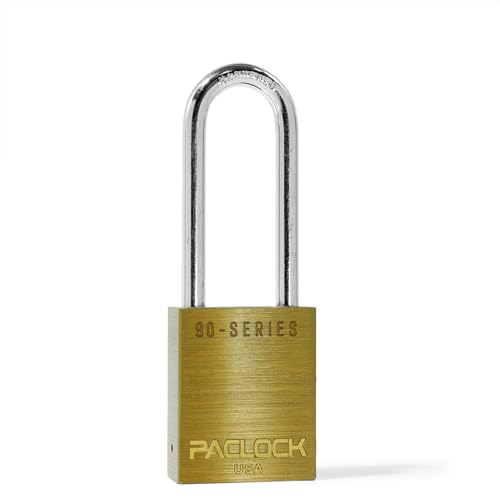 Image of PACLOCK's SR-90A Padlock, 2-1 /2 inch Tall Hard. Steel Shackle, High Security 6-Pin Cylinder, One Lock Keyed to a Number U-Pick! w / 2 Keys, Yellow