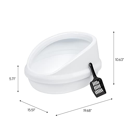 Iris Usa Large High-Back Open Top Cat Litter Tray With Scoop, Easy To Clean Sleek Stylish Open Air Kitty Litter Pan With Tall Built-In Scatter Shield Back, White #TOP1