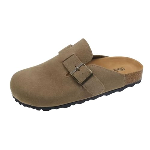 Womens Cork Suede Mules Leather Clogs Footbed Sandals Garden Slippers with Arch Support