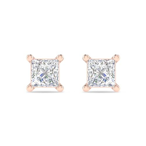 Inspereza Princess Cut Lab Grown Diamond Stud Earrings, 4 Prong, F Color VS Clarity – For Women & Men (1/4 to 2ct)