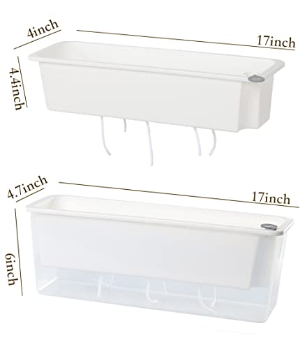 Self Watering Planters For Indoor Plants - 2 Pack 17 Inch Large Plastic Plant Pots With Drainage Hole And Deep Reservior, Rectangle Planter Removable Flower Pot, Window Boxs Planters,Home Decor，White #TOP4