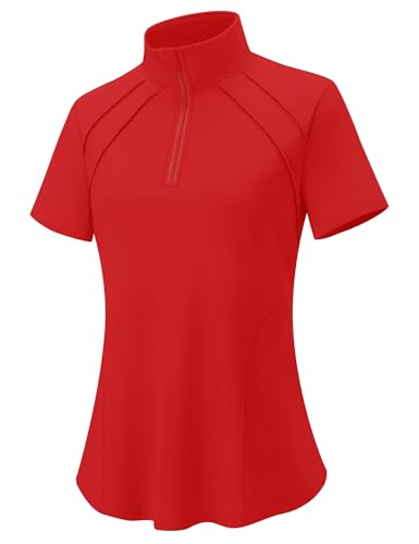 Image of LOMON Womens Golf Polo Shirts Summer Short Sleeve 1 /4 Zip Tops Moisture Wicking Casual Tennis Activewear with Pockets