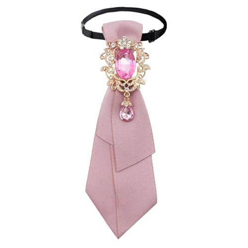 LJBFNN Bow Tie for Women Adjustable Pre-Tied Ties for Women Girls Uniform Necktie with Rhinestone for Party School Concert (Pink)