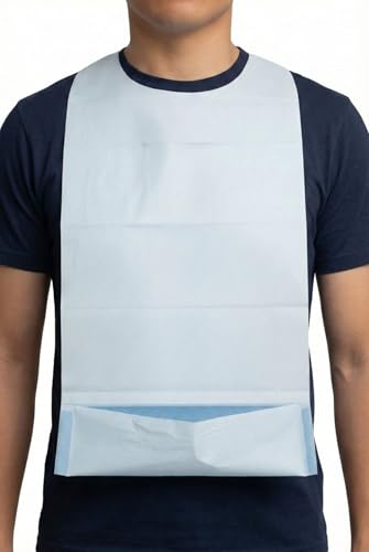 Genérico Obulco Cuidado Personal - Baberos Desechables Adultos - 125 unidades - Impermeables con Bolsillo Recogemigas - Babero Personas Mayores - Un Solo Uso - Babero Usar y Tirar