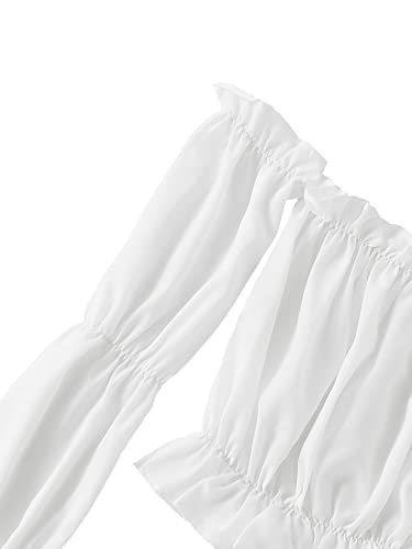 LYANER Women's Off Shoulder Ruffle Trim Puff Long Sleeve Tube Crop Blouse Shirt Top2