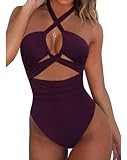 Hilor Women Sexy High Cut One Piece Swimsuits Pluging V Neck Monokini Slimming Bathing Suits Deep Merlot 16