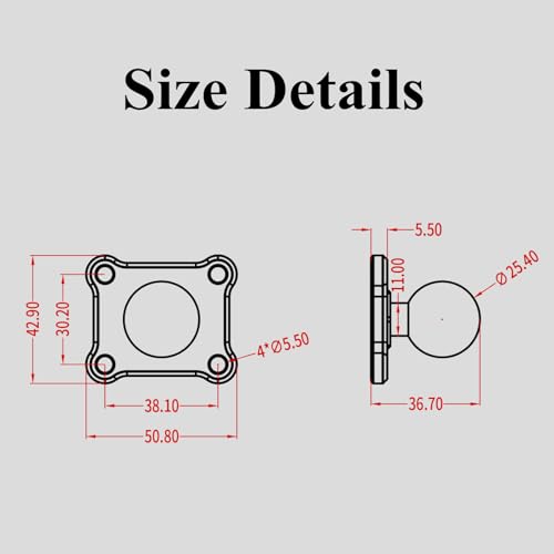 BRCOVAN Aluminum Alloy Mount Base with 4-Hole AMPS Square Plate & 1'' TPU Ball, Compatible with RAM Mounts B Size 1 Inch Ball Double Socket Arm, CNC Machining, iii Grade Hard Anodized Surface