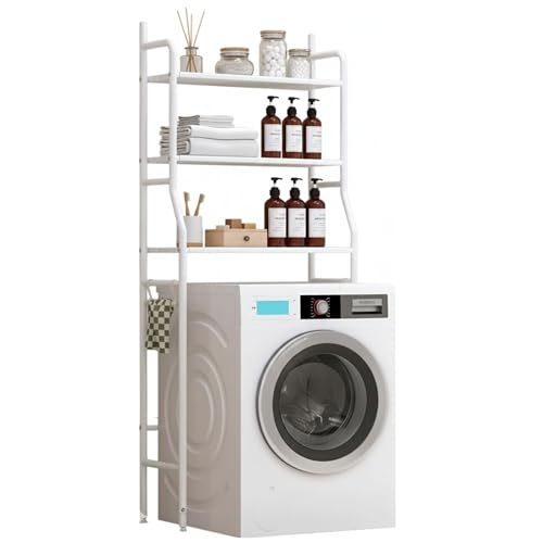 YASTA Scaffale Sopra Lavatrice Salvaspazio, Mobile Lavanderia con 3 Ripiani Portaoggetti, Rialzo Verticale per Bagno, Mobiletto Bianco per Detersivi e Asciugamani, Montaggio Semplice