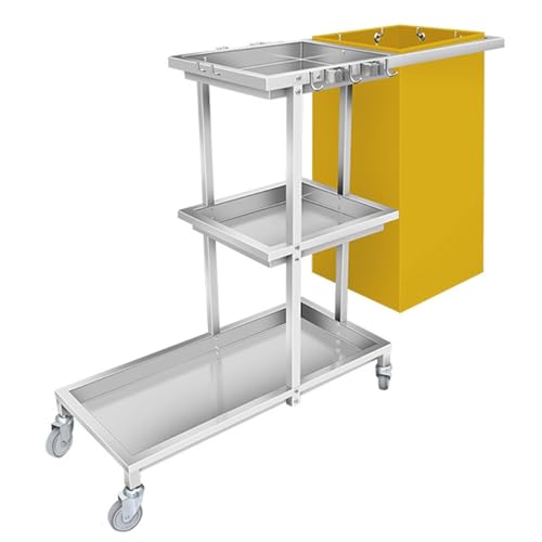 Carro de limpieza resistente, carrito de limpieza de acero inoxidable con soporte para escoba, carrito utilitario rodante para hotel, supermercado, oficina