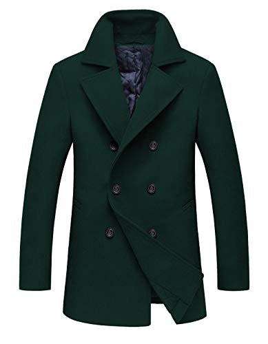 chouyatou Men's Classic Notched Collar Double Breasted Wool Blend Pea Coat (Medium, Green)
