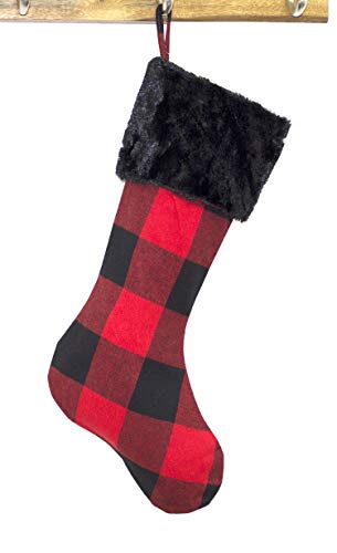 Fennco Styles Red and Black Buffalo Plaid with Black Faux Fur Design Christmas Stocking 13