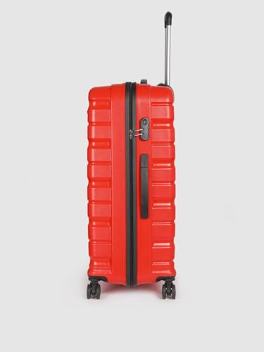 Image of Teakwood Unisex Trolley Bag for Travel, Hard Cabin Trolley Suitcase Bag, Numver Lock System 360 Degree 8 Rotating Wheels | Set of 3 (55, 65, 76 CM, RED)