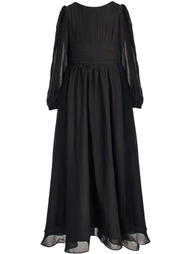 FAIRY COUPLE Girl's Crewneck Lantern Sleeve A-Line Chiffon Junior Bridesmaid Dress for Wedding Party Pageant