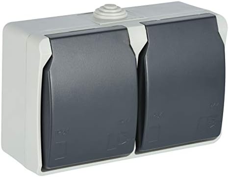 Electraline 605908 2 Schutzkontaktsteckdose 2-fach, mit Deckeln, Für den Außenbereich und Feuchträume geeignet, IP44 geschützt, Aquatop, Grau/Anthrazit