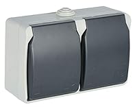 Electraline 605908 2 Schutzkontaktsteckdose 2-fach, mit Deckeln, Für den Außenbereich und Feuchträume geeignet, IP44 geschützt, Aquatop, Grau/Anthrazit